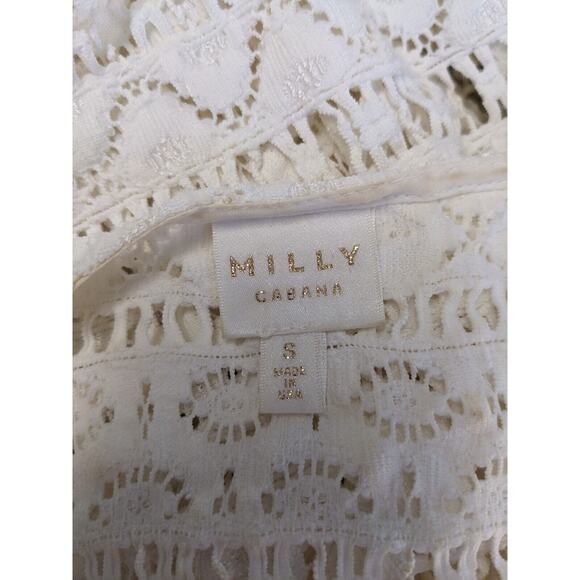 Milly Cabana Size Small Crochet Shift Mini Dress White V Neck Long Sleeves - Picture 12 of 14